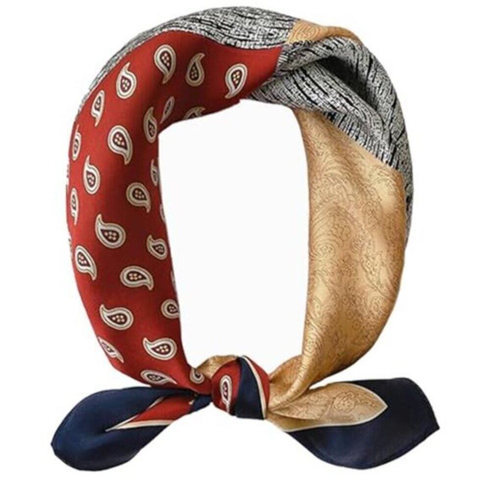 Gold and Red 27.5” Satin Silk Feeling Square Scarf Fashion Head & Neck